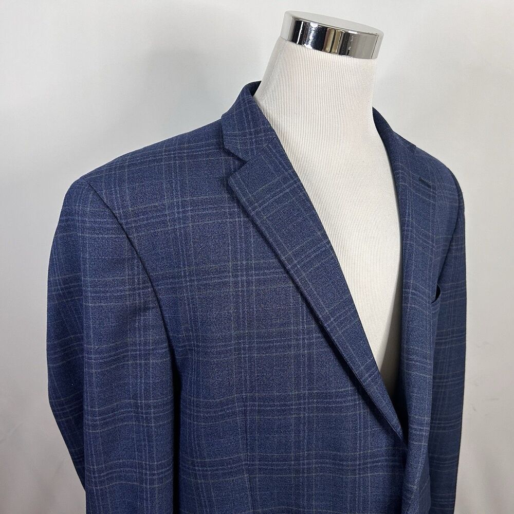 Pronto Uomo 50R Platinum Sport Coat Wool Blend Blue Plaid Two Button Double Vent